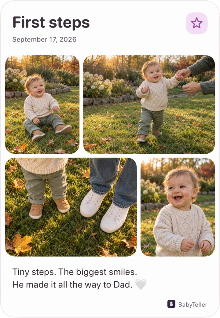 Every little detail: a first steps milestone card in soft cream
